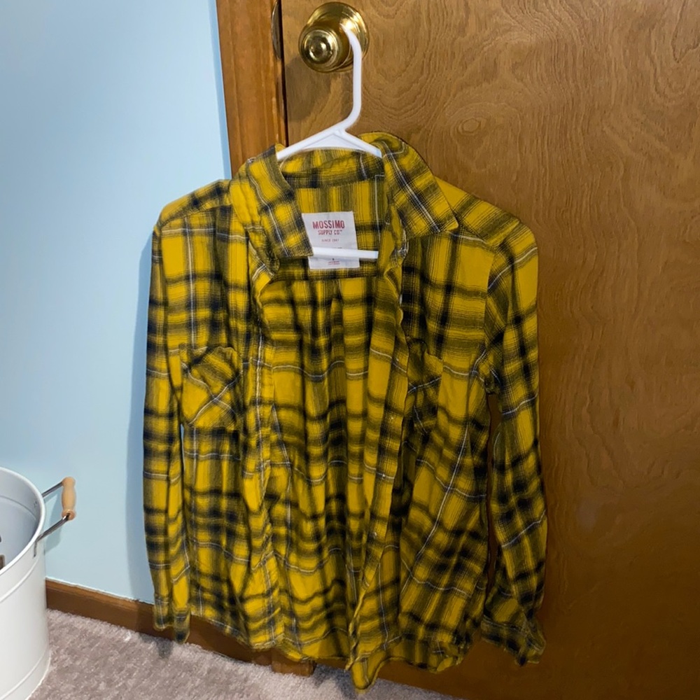 plaid yellow black button up t shirt from target size small
